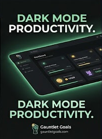 Dark mode productivity dashboard for a modern gamified habit and goal tracking app.