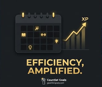 Efficiency amplified goal calendar for planning habits, check-ins, streaks, XP, and daily productivity.